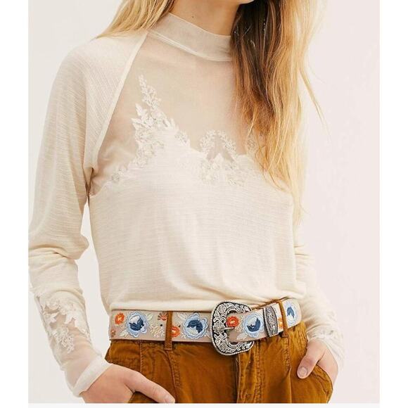 FREE PEOPLE Saheli Tunic Top Mesh Ivory EUC Size XS $108 MSRP OB877344 - Picture 1 of 13